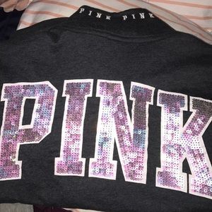 Grey pinl quarter zip sequin